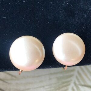 Marvella Earrings Light Pink Faux Pearl Gold Tone Signed Clip On Screw Back